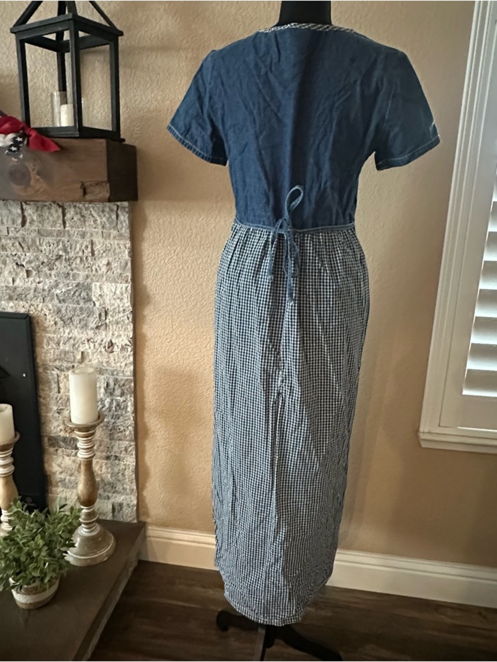 Bobbie Brooks gingham checkered denim long dress with CAT women’s S vintage - Picture 6 of 10